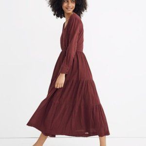 Madewell Burgundy Wrap Tiered Midi Dress